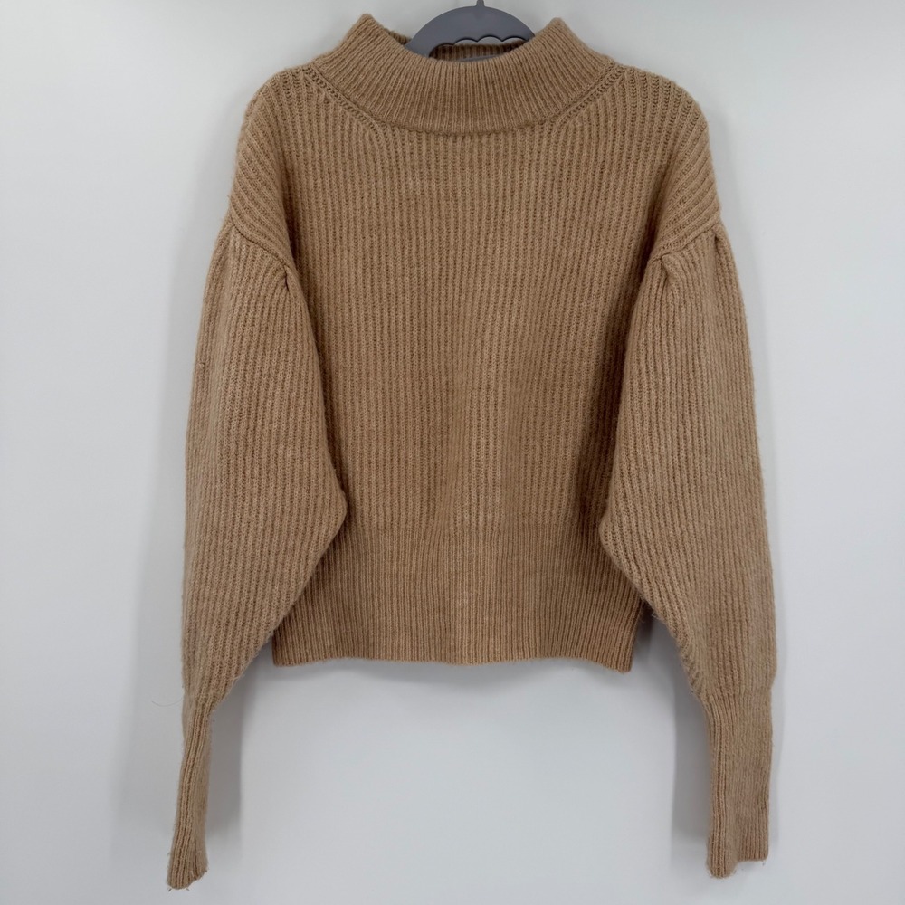 ASTR The Label Brown Ribbed Mock Neck Balloon Sleeve Sweater ACT15466B Small
